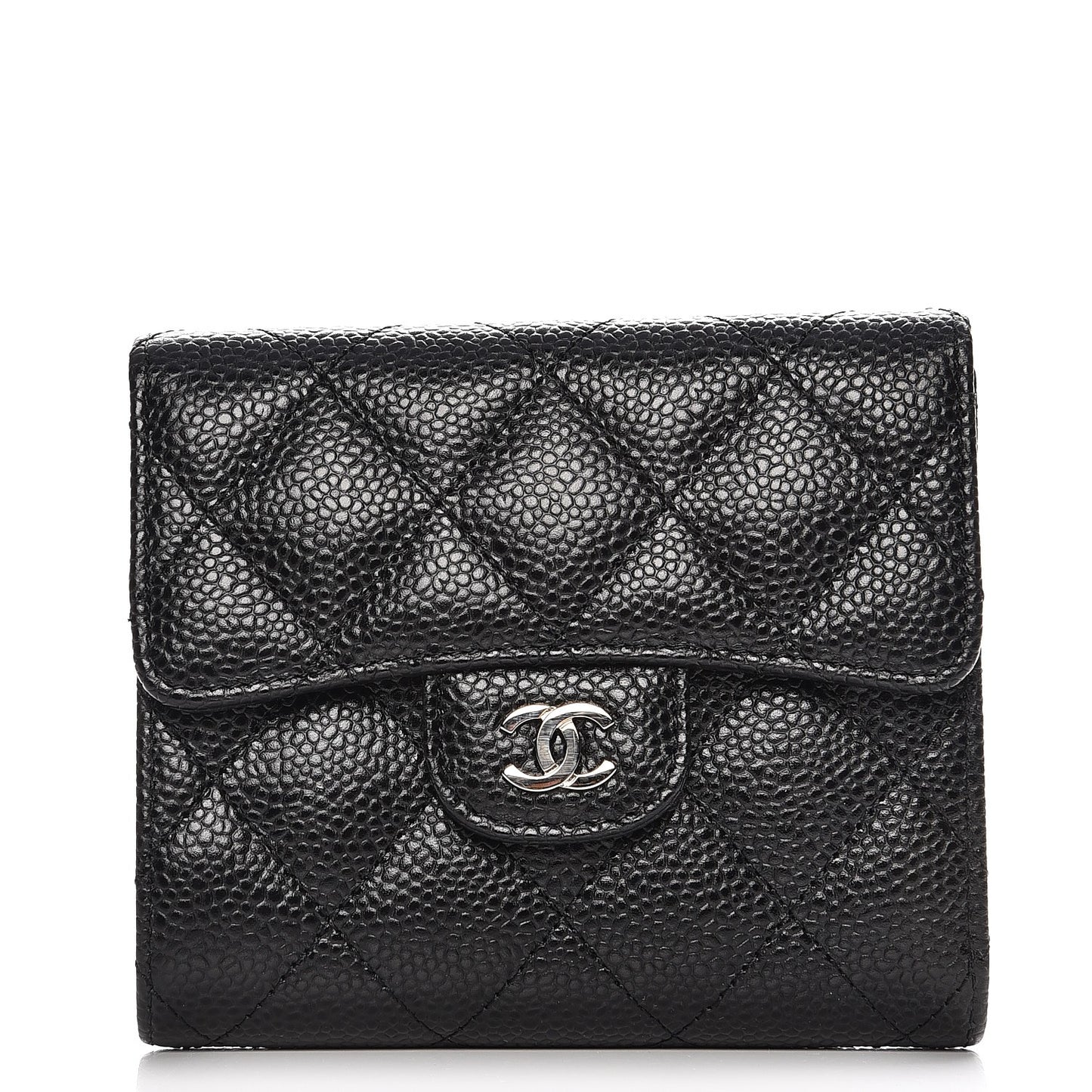 Caviar Quilted Compact Flap Wallet Black