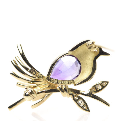 Tiffany 18K Yellow Gold Diamond Amethyst Bird Brooch Pin 5 of 5