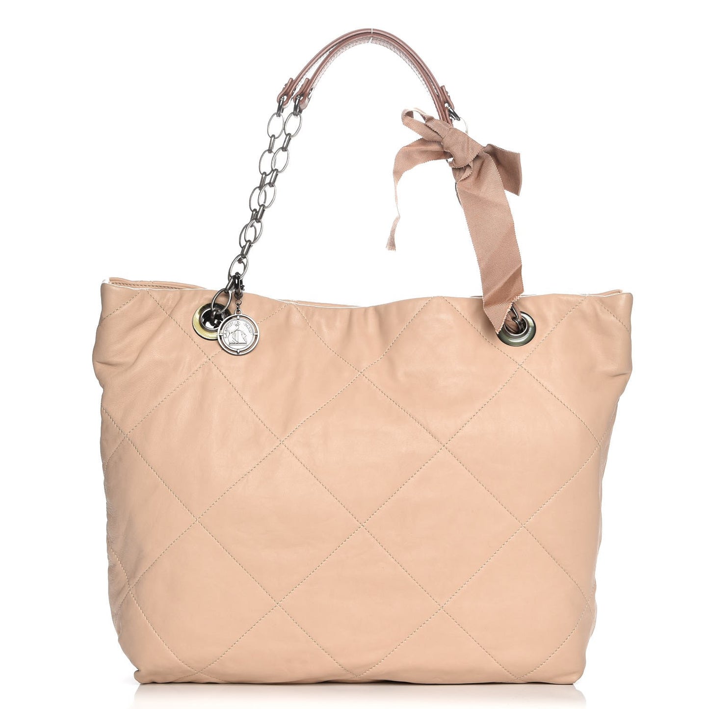 Lambskin Quilted Large Amalia Tote Beige