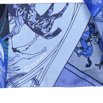 Hermes Silk Cheval Phoenix Twilly Marine Ciel Cobalt 4 of 4