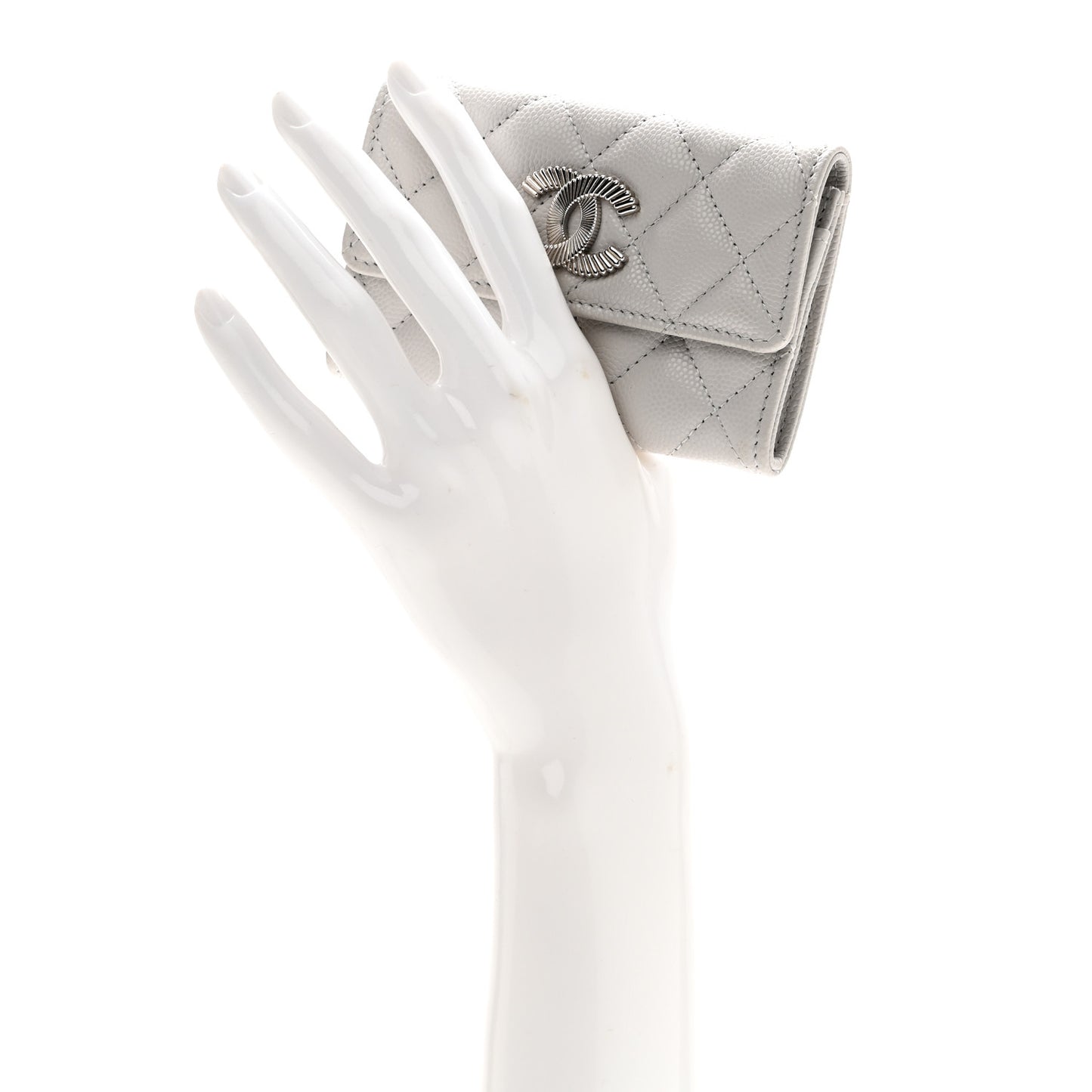 Caviar Quilted CC Flap Card Holder Light Grey