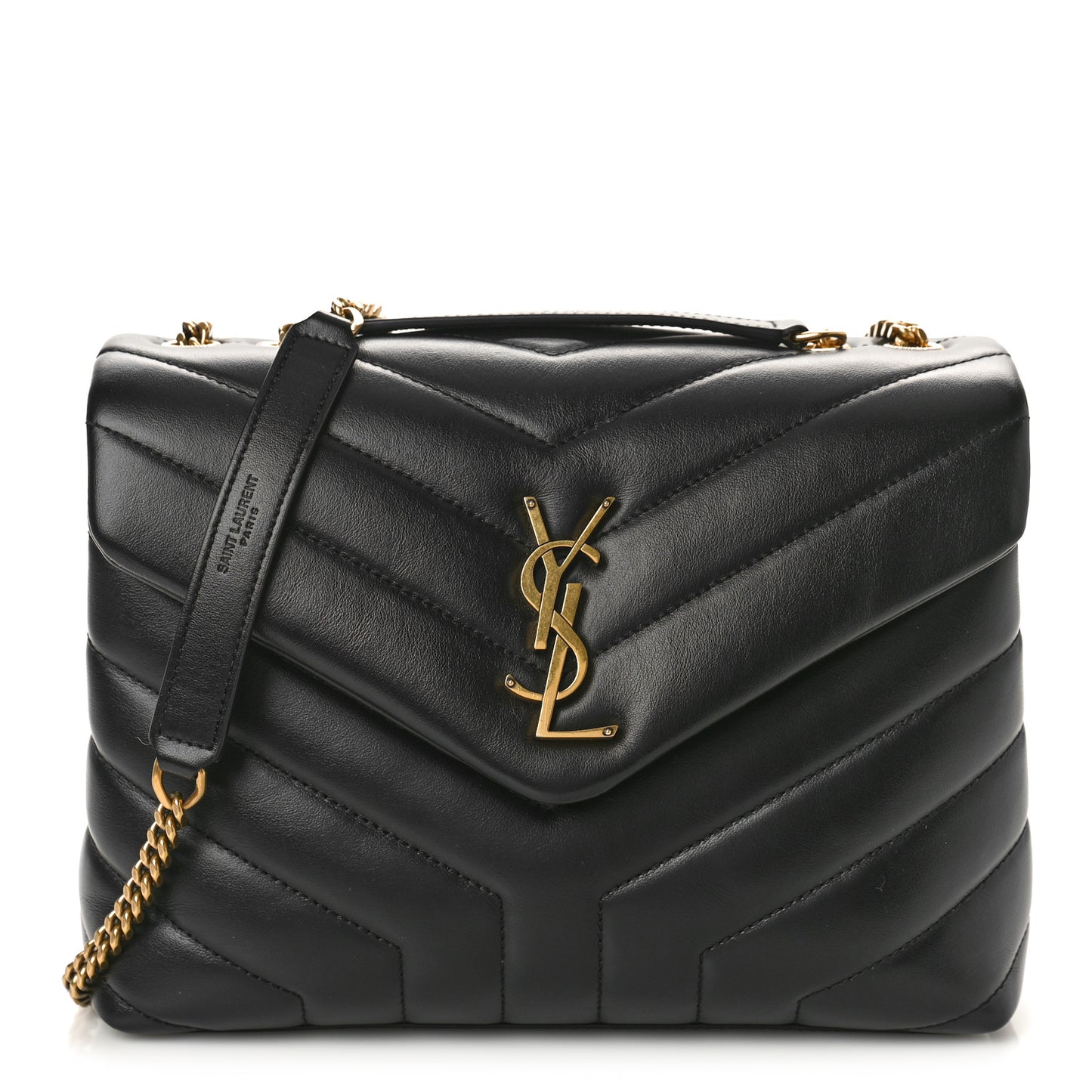 SAINT LAURENT Calfskin Y Quilted Monogram Small Loulou Chain Satchel Black