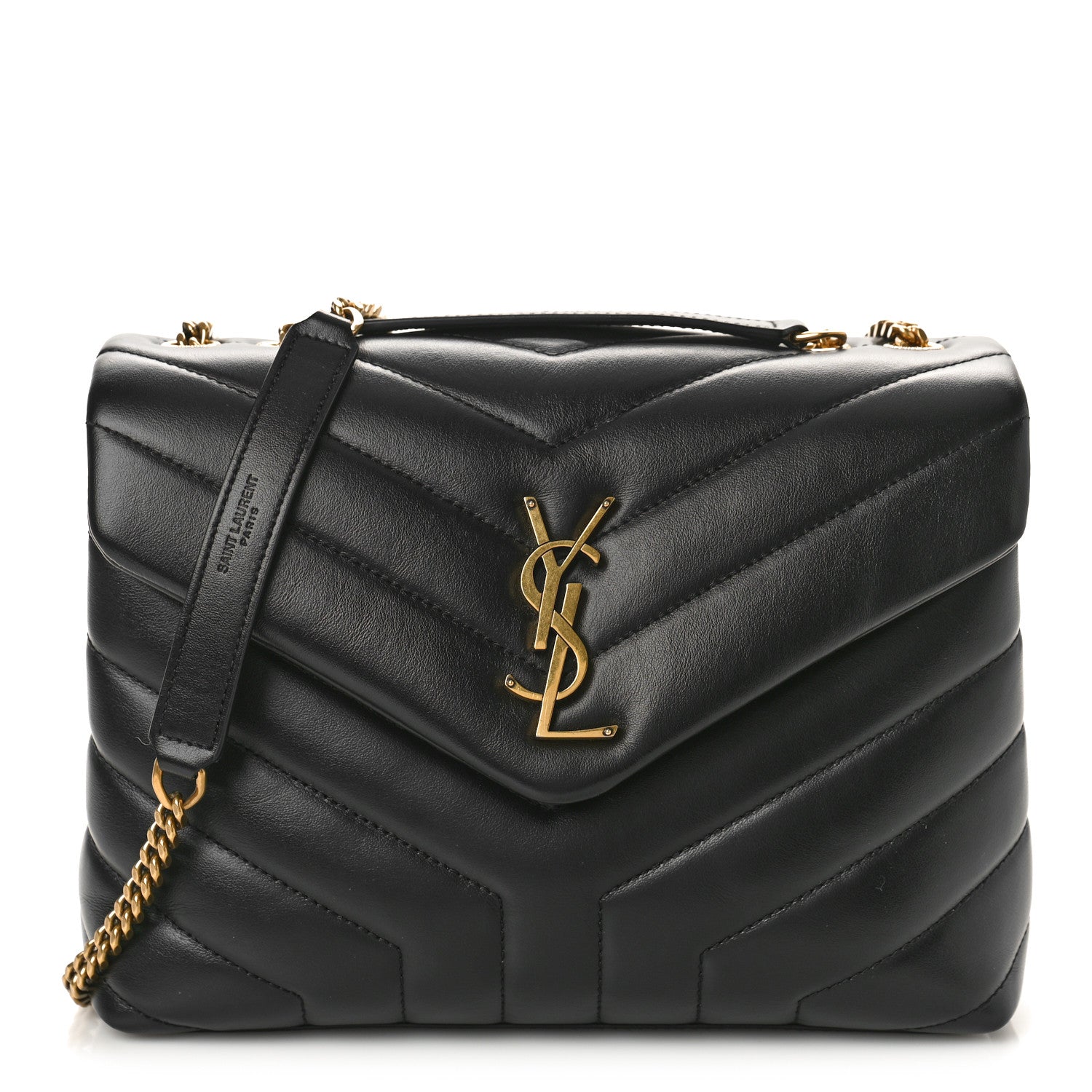 Saint Laurent SAINT LAURENT Calfskin Y Quilted Monogram Small Loulou Chain Satchel Black 1 of 8