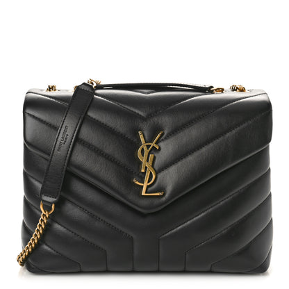 Saint Laurent SAINT LAURENT Calfskin Y Quilted Monogram Small Loulou Chain Satchel Black 1 of 8