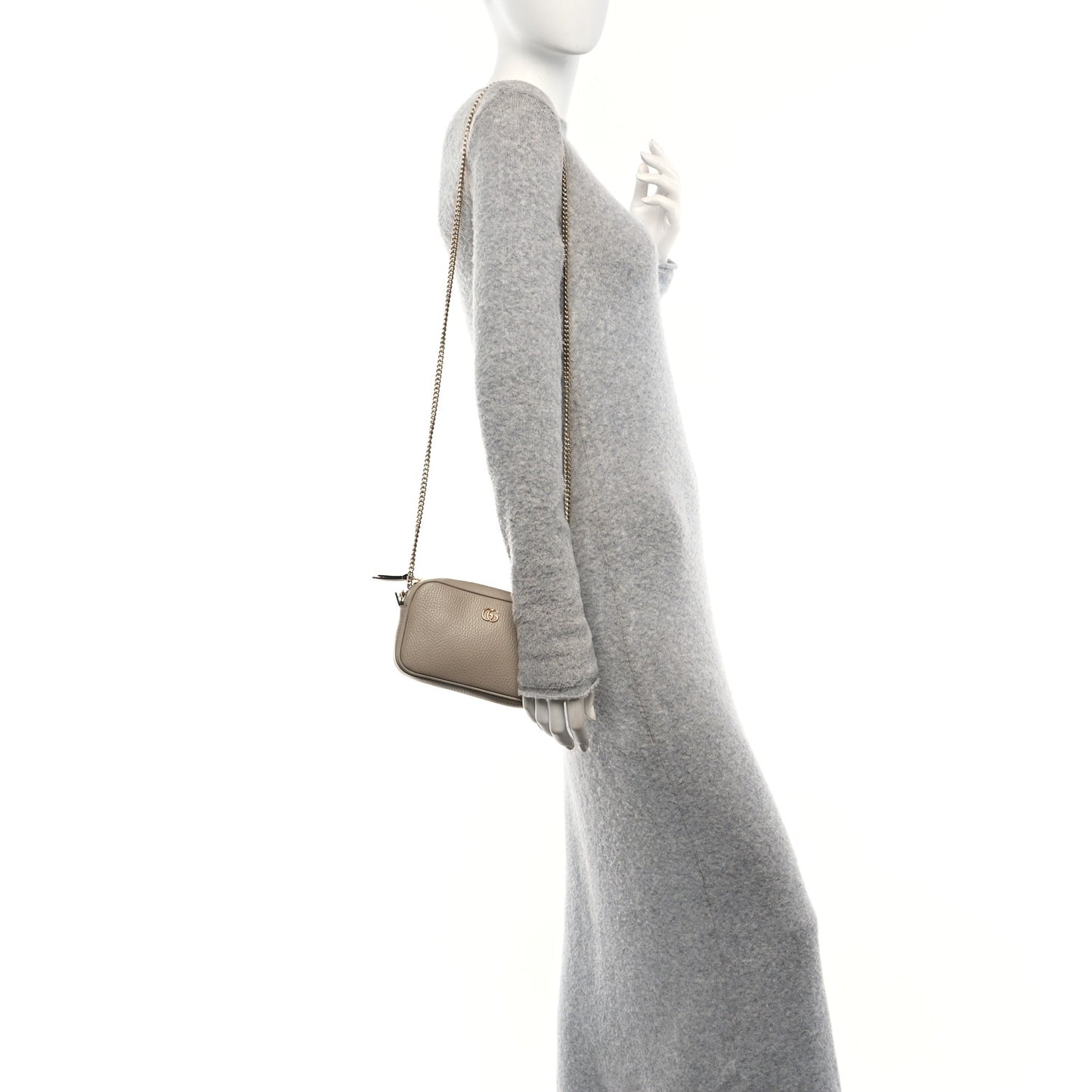 Dollar Calfskin Super Mini GG Marmont Chain Shoulder Bag Beige
