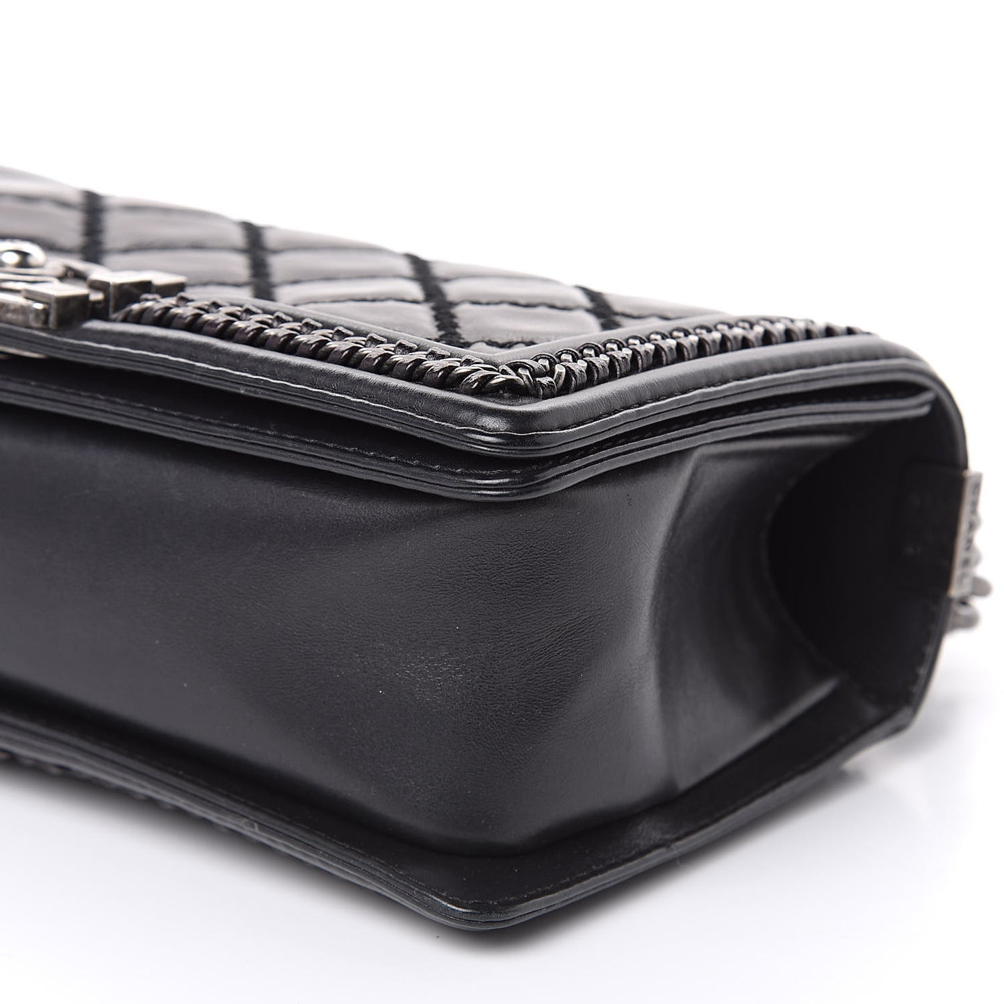 Calfskin Quilted Medium Boy Top Handle Flap Black