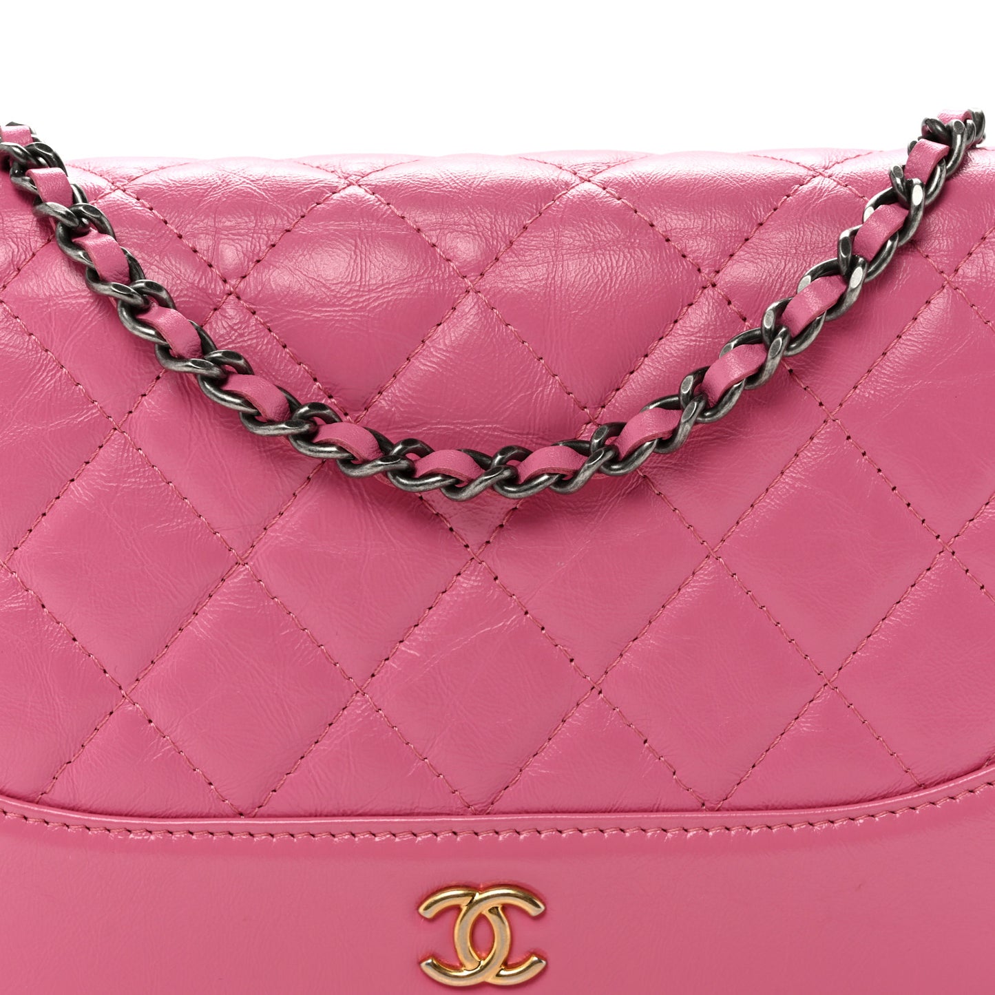 Aged Calfskin Quilted Gabrielle Wallet On Chain WOC Pink