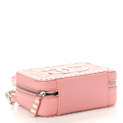 Chanel Caviar Quilted Striped CC Filigree Clutch With Chain Pink White 4 of 10