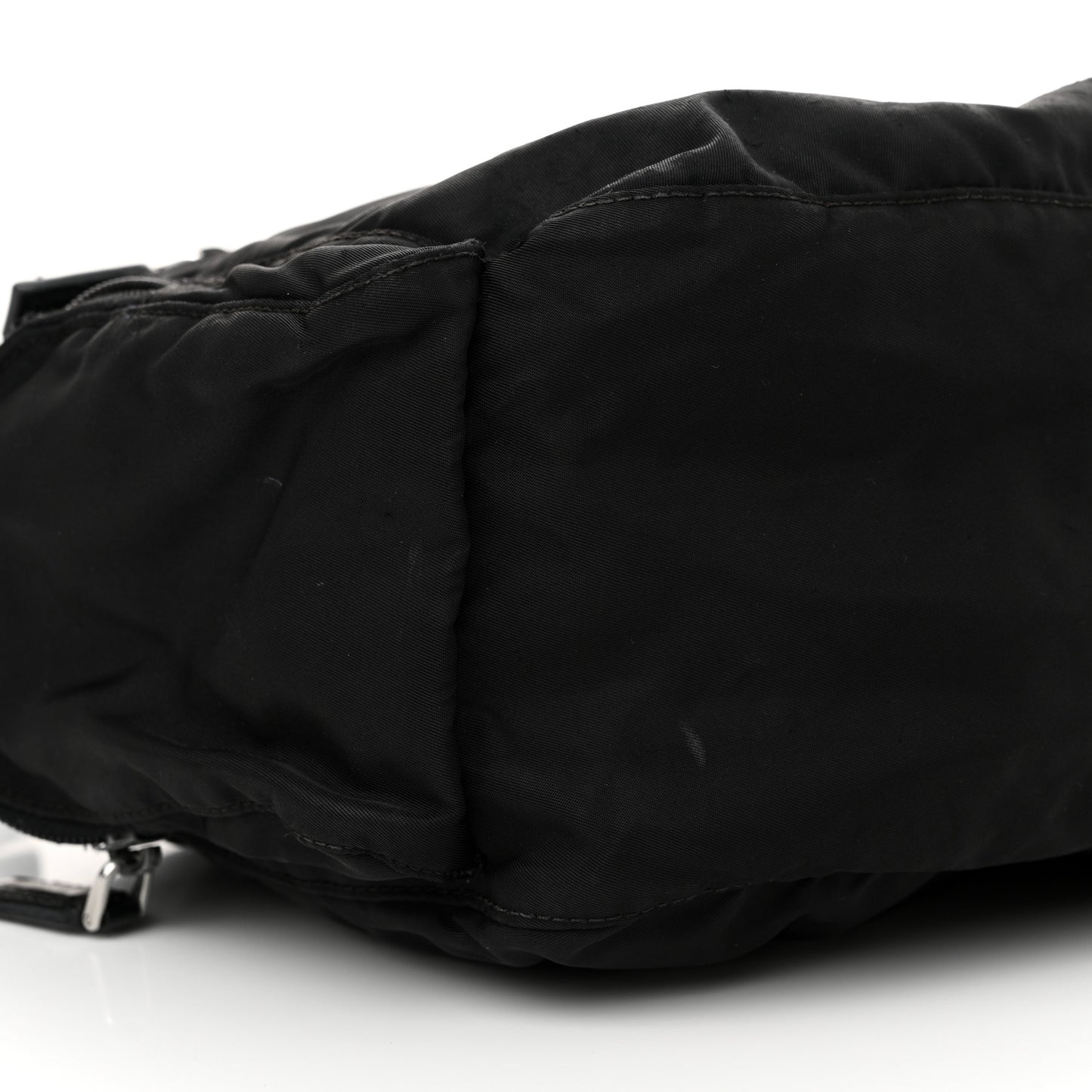 Re-Nylon Vela Saffiano Pocket Double Zip Shoulder Bag Black