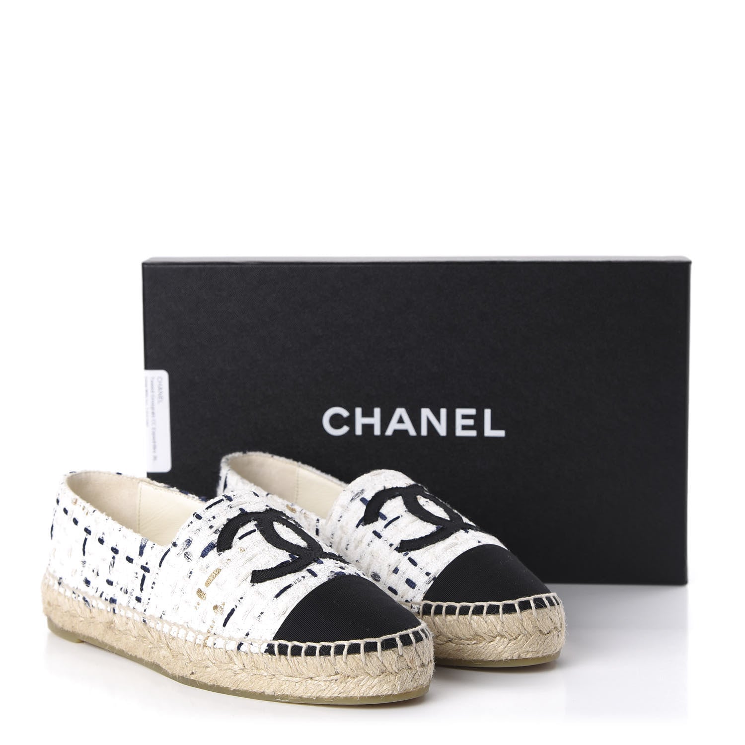 Chanel Tweed Grosgrain CC Espadrilles 36 White Beige Black 9 of 9