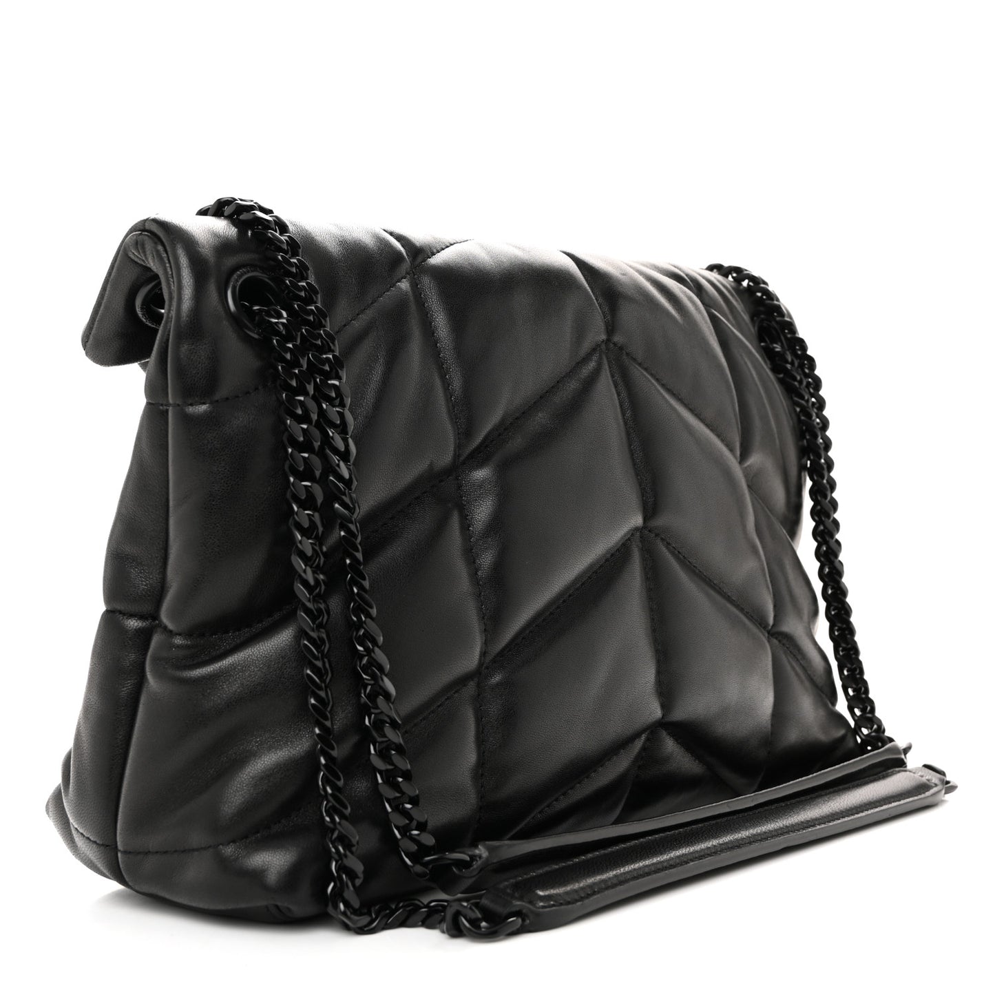 Lambskin Quilted Small Loulou Puffer Monogram Monochrome Chain Satchel Black