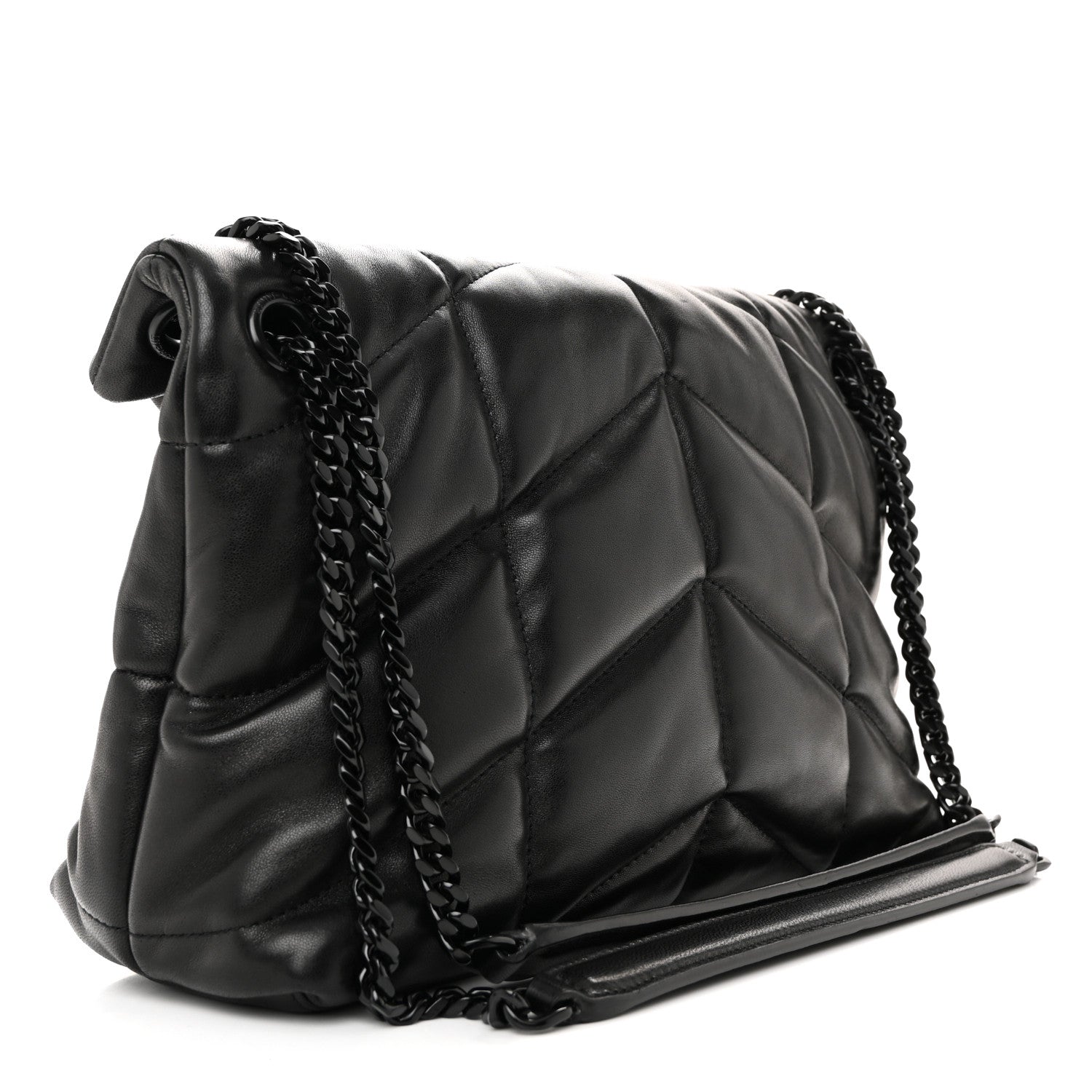 Saint Laurent Lambskin Quilted Small Loulou Puffer Monogram Monochrome Chain Satchel Black 3 of 12