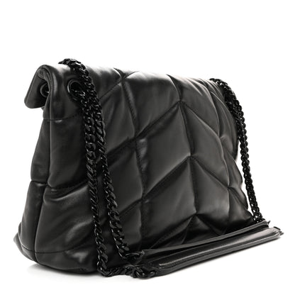 Saint Laurent Lambskin Quilted Small Loulou Puffer Monogram Monochrome Chain Satchel Black 3 of 12
