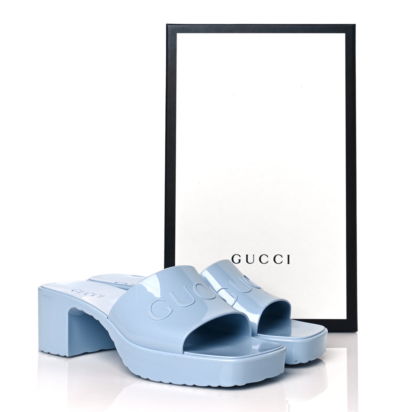 Rubber Gucci Logo Womens Platform 20/60mm Slide Sandals 38 Porcelain Light Blue