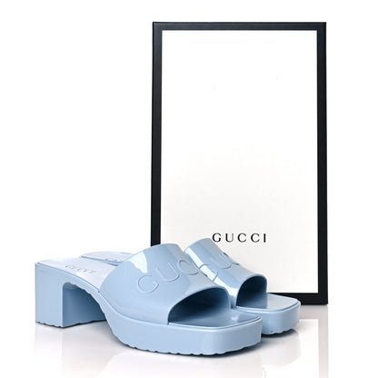 Gucci Rubber Gucci Logo Womens Platform 20/60mm Slide Sandals 38 Porcelain Light Blue 9 of 9
