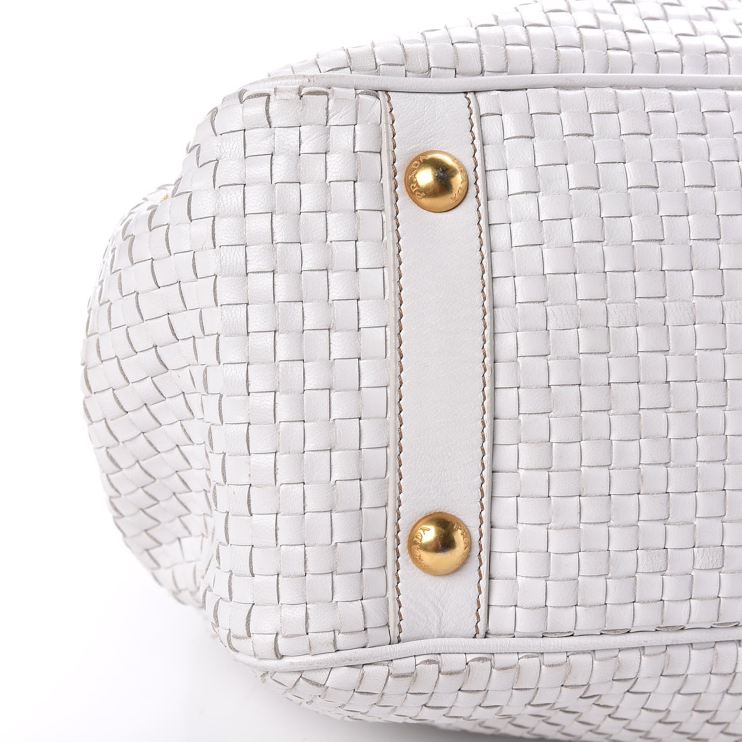 Prada Goatskin Woven Frame Satchel Bianco 5 of 16