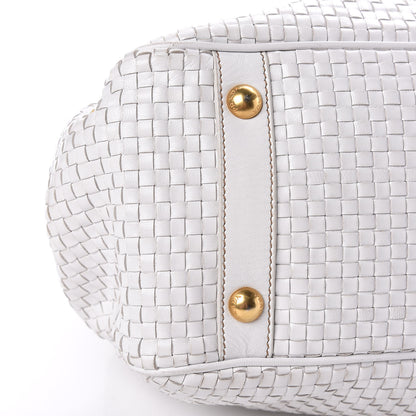 Prada Goatskin Woven Frame Satchel Bianco 5 of 16