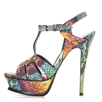 Saint Laurent Python Calfskin Embossed Africa Tie Dye Tribute 105 Platform Sandals 37 Multicolor 1 of 9