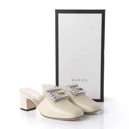 Gucci Malaga Kid Crystal Square G Madelyn Mules 37 Vintage White 9 of 9