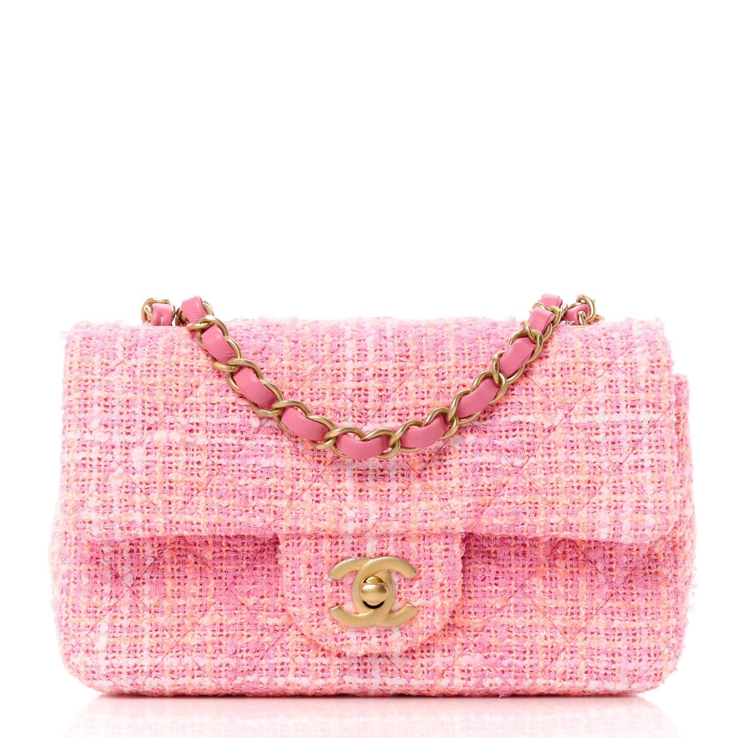Tweed Quilted Mini Rectangular Flap Orange Pink Ecru