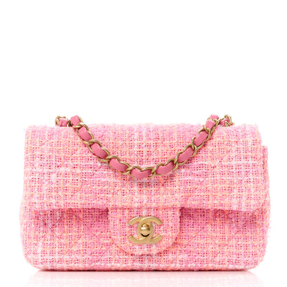 Chanel Tweed Quilted Mini Rectangular Flap Orange Pink Ecru 1 of 12