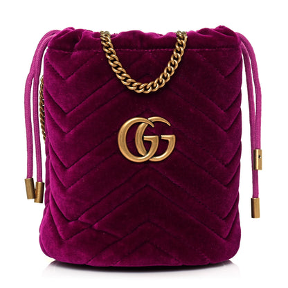 Gucci Velvet Matelasse Mini GG Marmont 2.0 Bucket Bag Fuchsia Violet Cyclamen 1 of 11