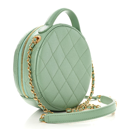 Chanel Caviar Quilted Small Round Vanity With Chain Light Green 3 of 11