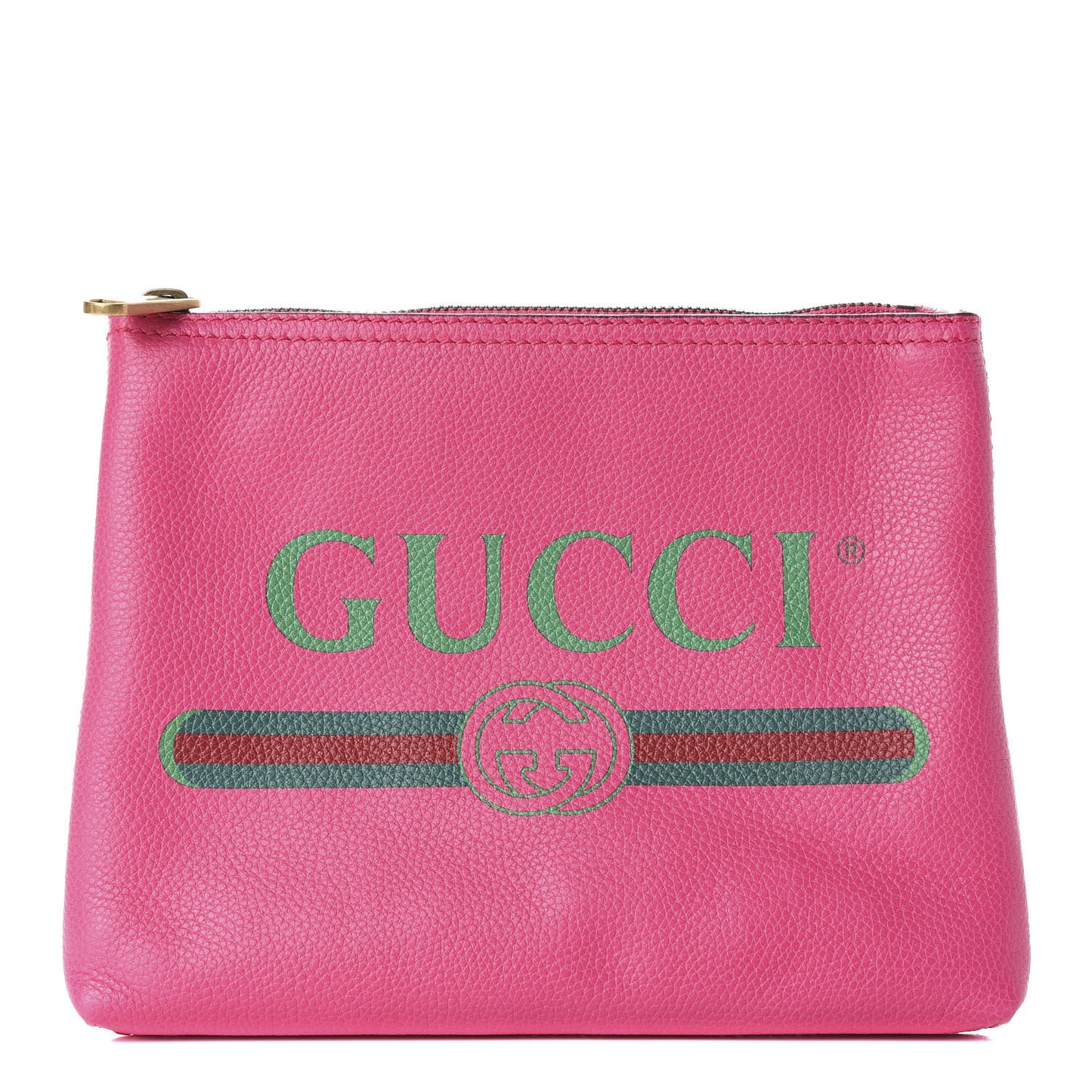 Pebbled Calfskin Medium Logo Portfolio Clutch Box Pink Green