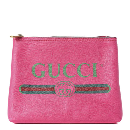 Gucci Pebbled Calfskin Medium Logo Portfolio Clutch Box Pink Green 1 of 7