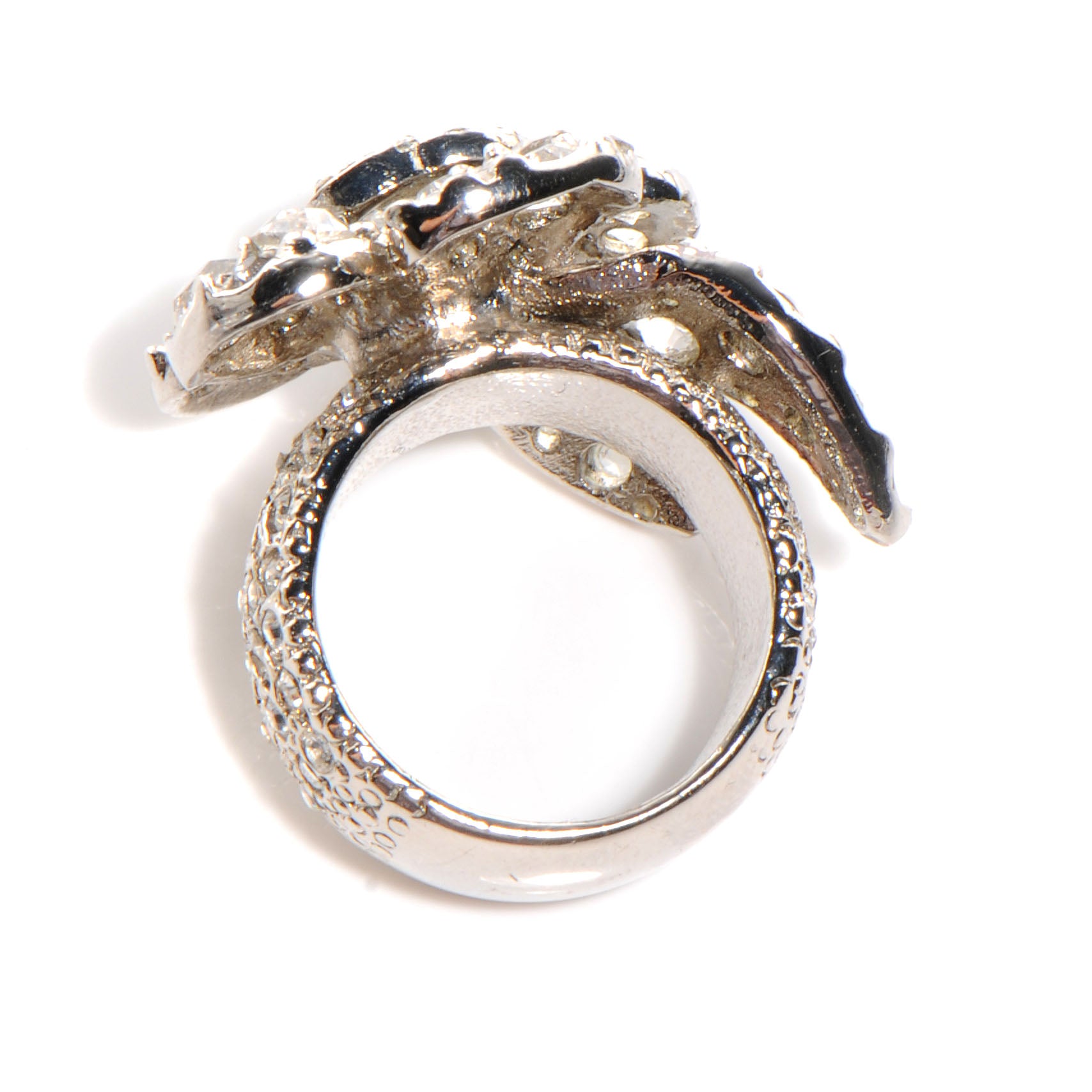 Chanel Swarovski Crystal CC Camellia Ring 6 5 of 5