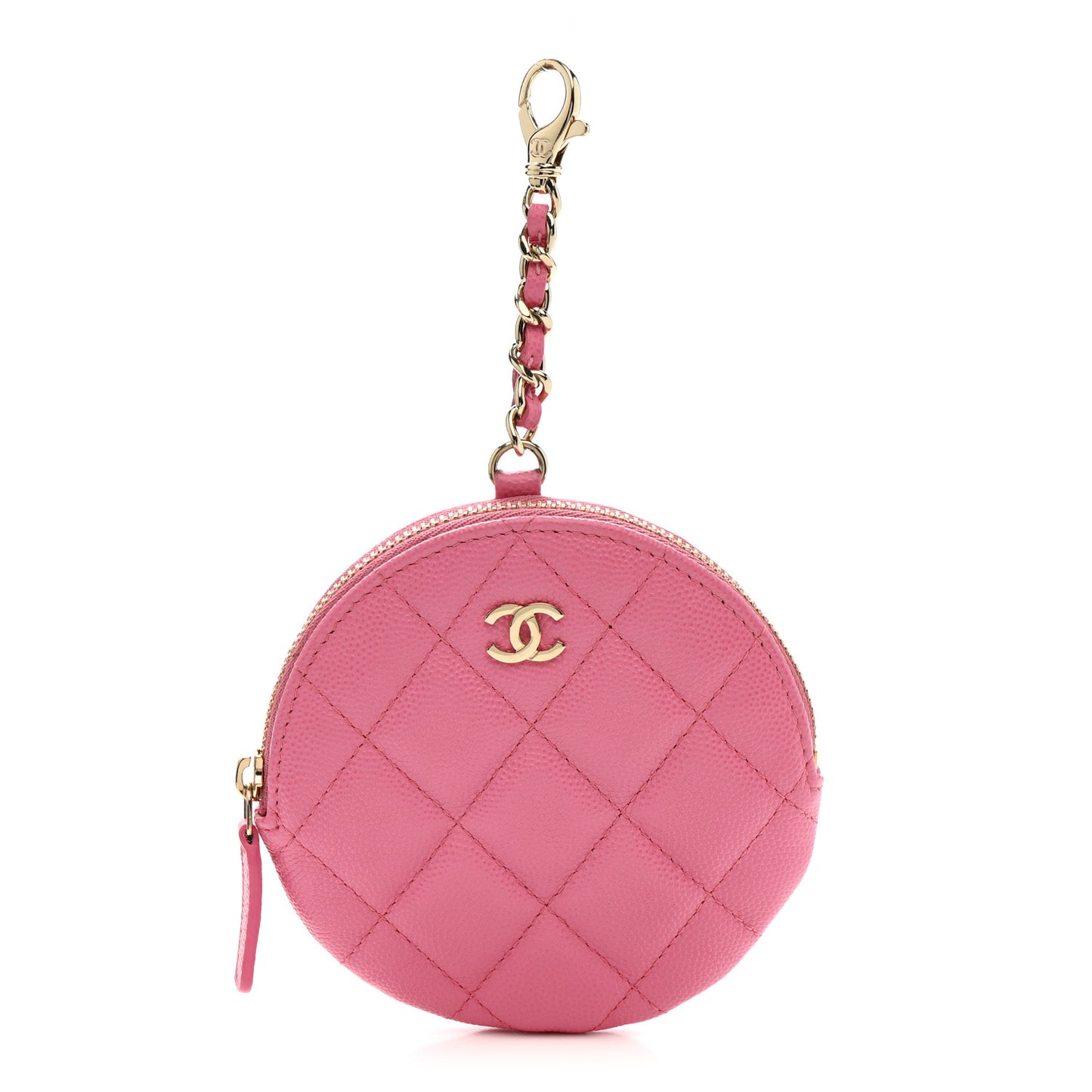 Caviar Quilted Round Clip On Coin Purse Pink