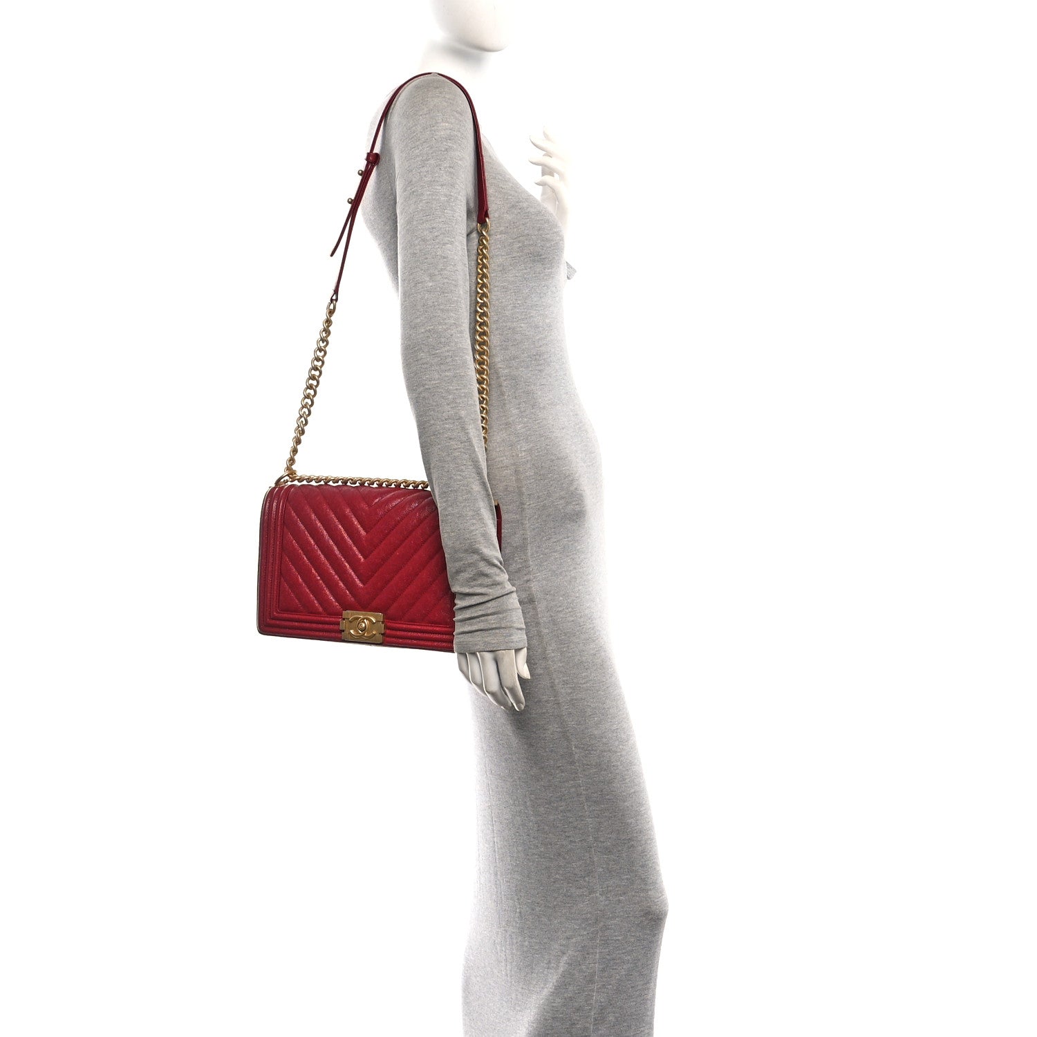 Chanel Caviar Chevron Quilted Medium Boy Flap Red 2 of 10