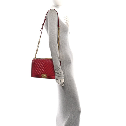 Chanel Caviar Chevron Quilted Medium Boy Flap Red 2 of 10