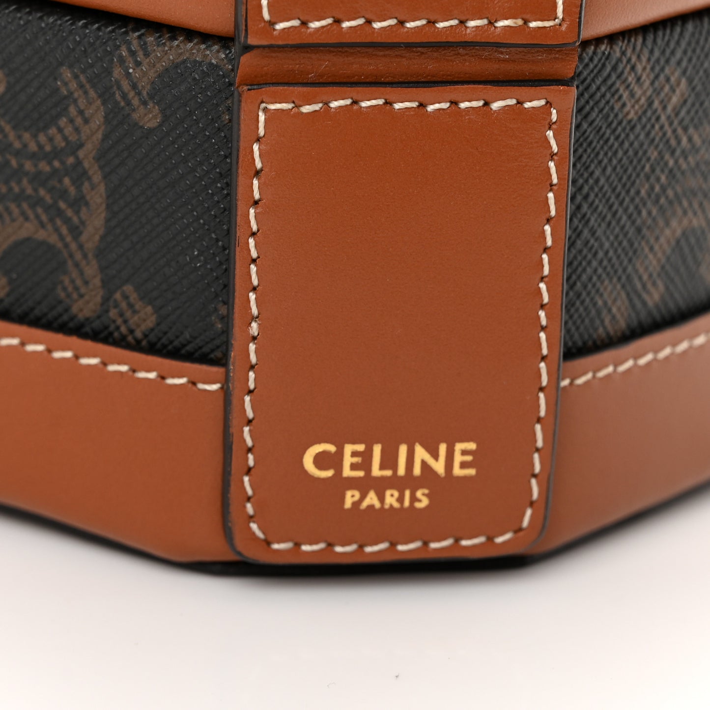 Triomphe Canvas Calfskin Heart Tambour Bag Tan