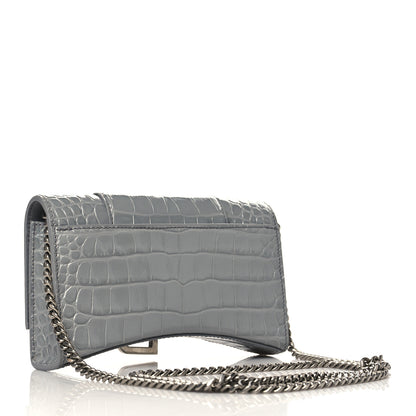 Balenciaga Shiny Calfskin Crocodile Embossed Hourglass Chain Bag Balenciaga Grey 2 of 5