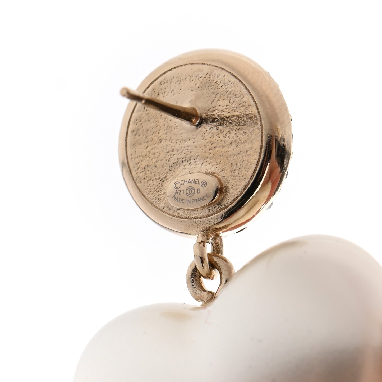 Pearl Crystal CC Heart Drop Earrings Gold