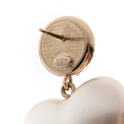 Chanel Pearl Crystal CC Heart Drop Earrings Gold 4 of 5