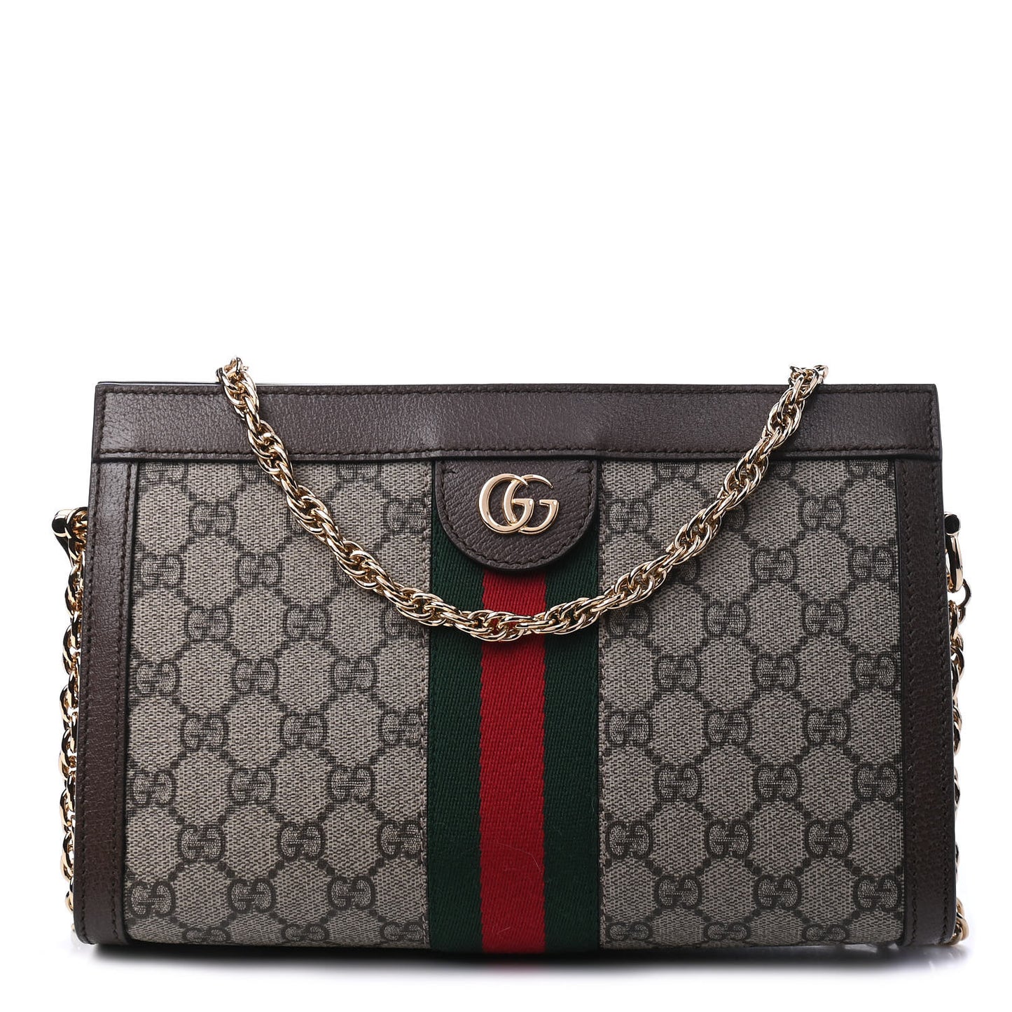 GG Supreme Monogram Web Small Ophidia Chain Shoulder Bag Brown