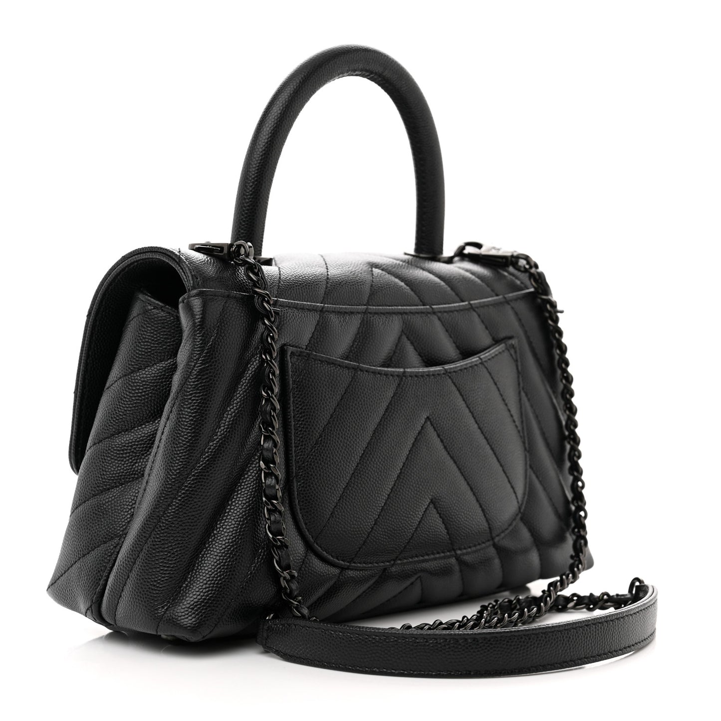 Caviar Chevron Quilted Mini Coco Handle Flap So Black