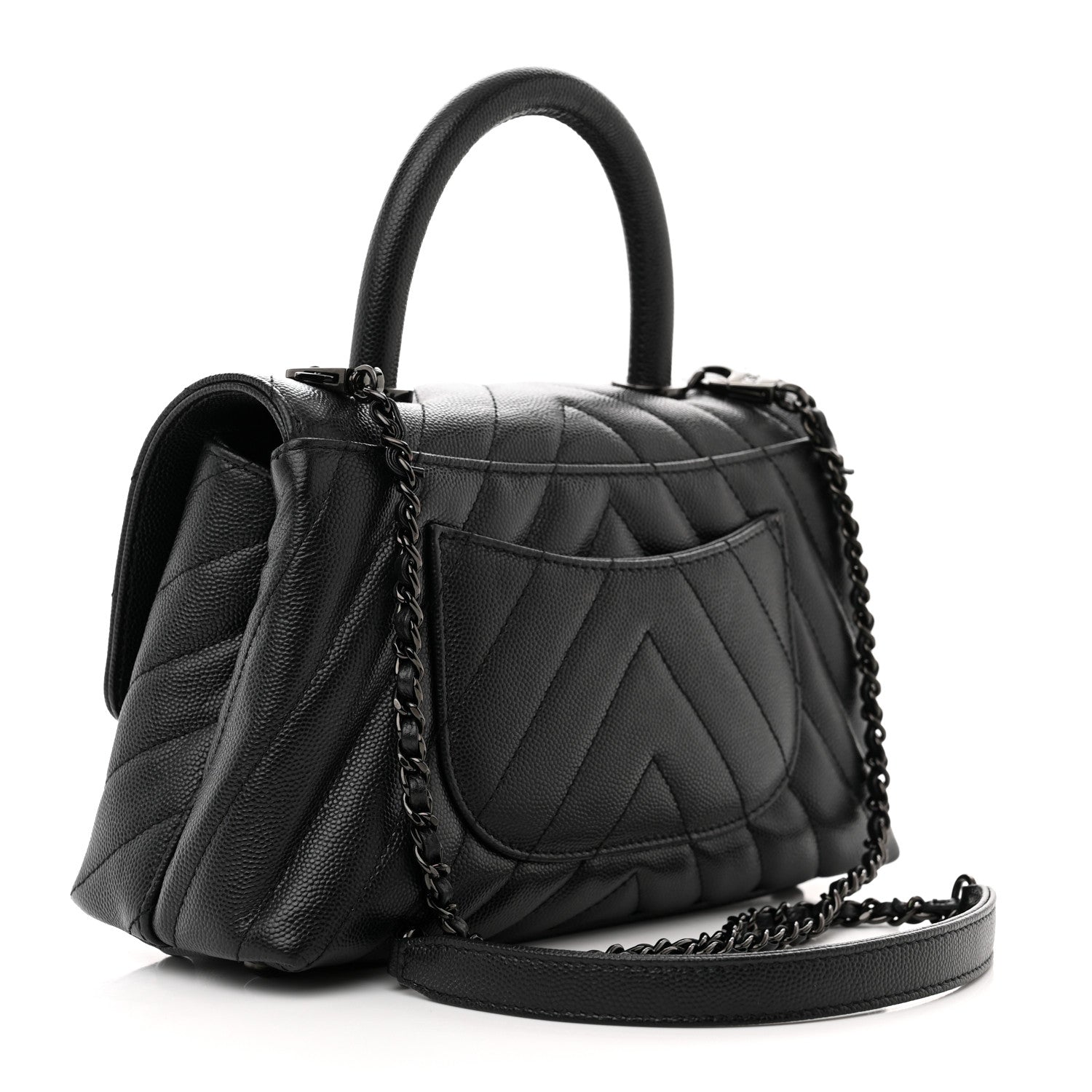 Chanel Caviar Chevron Quilted Mini Coco Handle Flap So Black 3 of 11