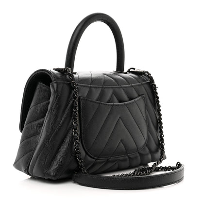 Chanel Caviar Chevron Quilted Mini Coco Handle Flap So Black 3 of 11
