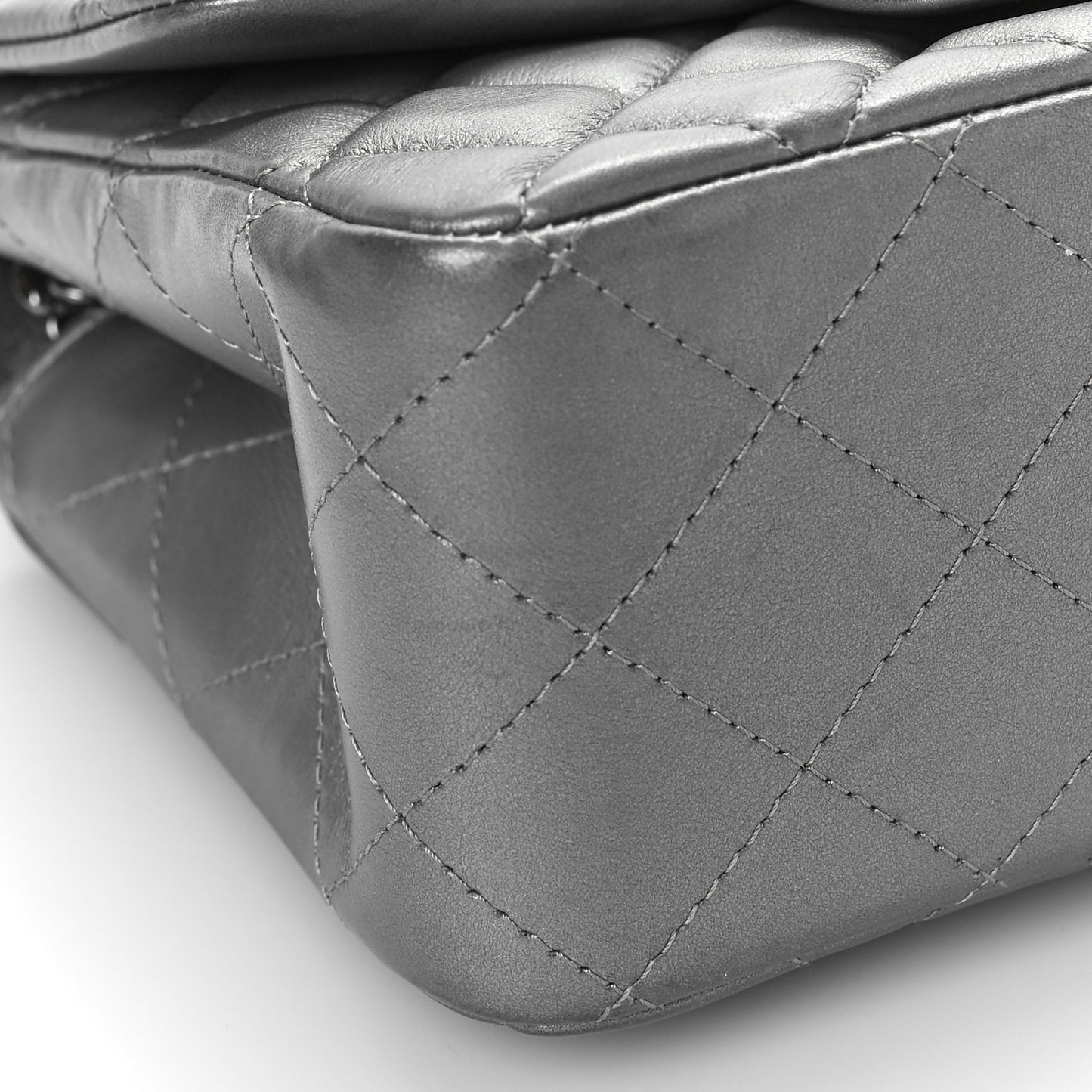 Metallic Lambskin Quilted Mini Square Flap Dark Silver
