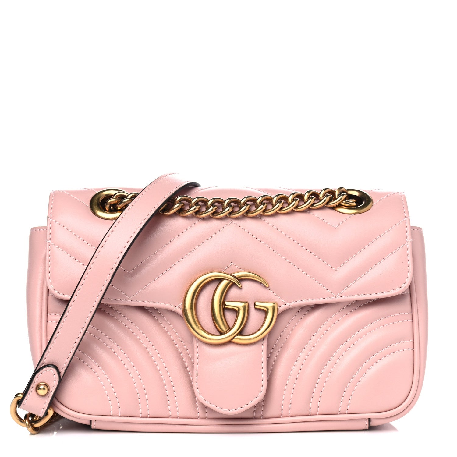 Gucci Calfskin Matelasse Mini GG Marmont Shoulder Bag Perfect Pink 1 of 7