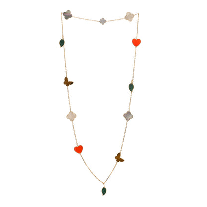 Van Cleef & Arpels 18K Yellow Gold Mother of Pearl Malachite Carnelian Tiger Eye 12 Motif Lucky Alhambra Necklace 2 of 5