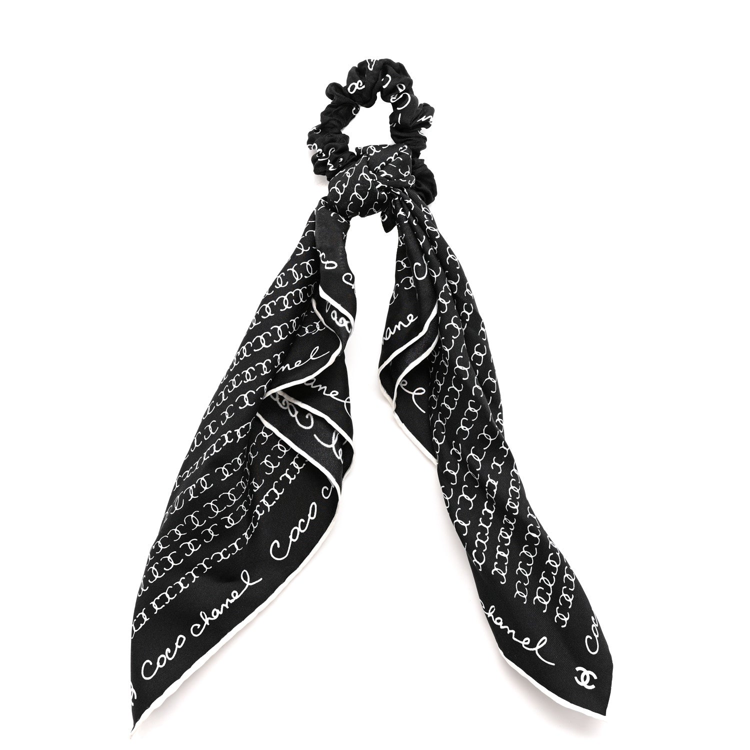 Chanel Silk CC Twilly Hair Tie Black White 1 of 7