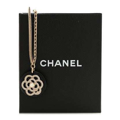 Chanel Resin Pearl Crystal Camellia CC Necklace Black Gold 6 of 6
