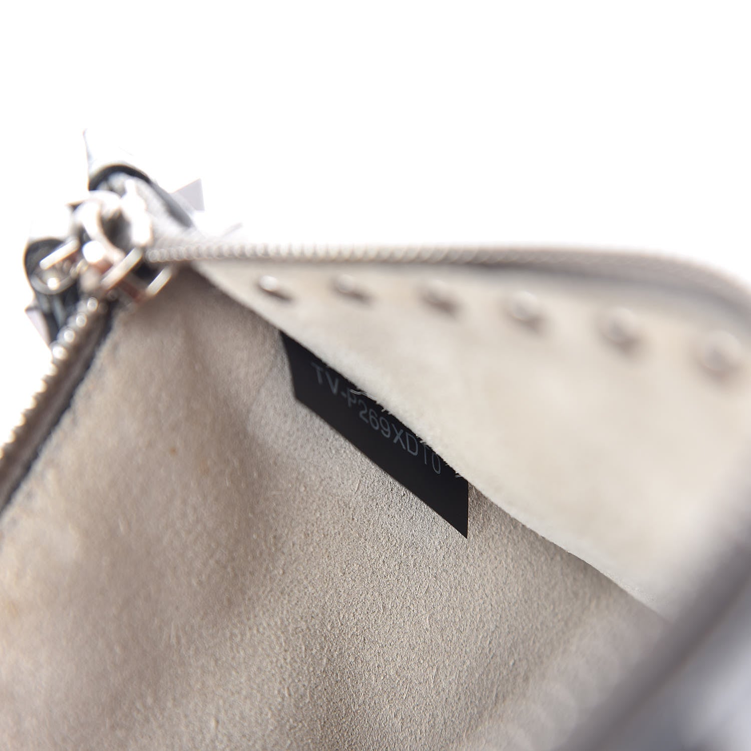 Valentino Garavani Metallic Pebbled Calfskin Large Rockstud Zip Pouch Silver 7 of 7