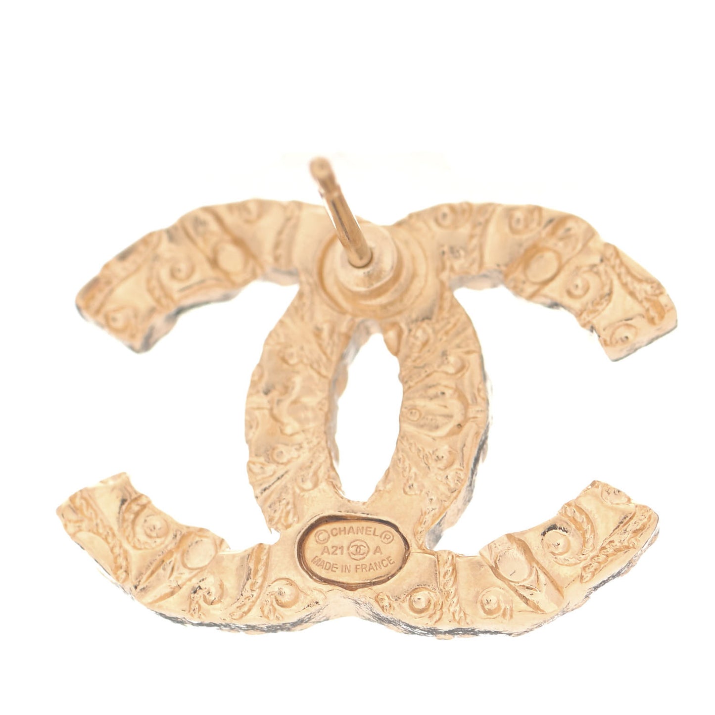 Metal Textured CC Earrings Gold