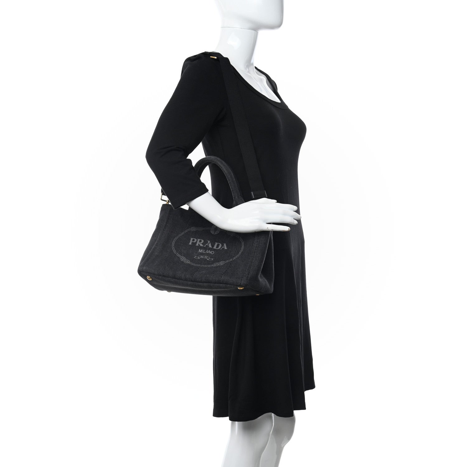 Prada Denim Small Logo Tote Black 2 of 9