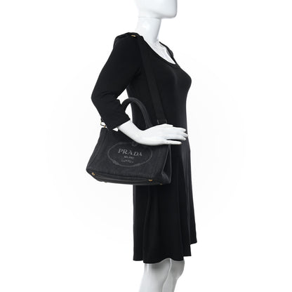 Prada Denim Small Logo Tote Black 2 of 9
